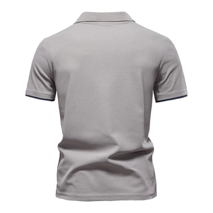 AIOPESON Men Breathable Striped V Neck Slim Polo Shirt by zapcart