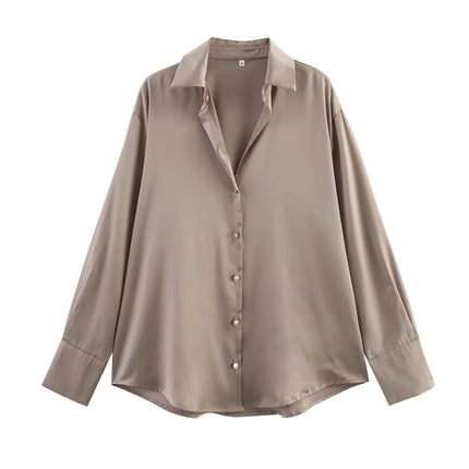 Trafza Womens Casual Solid Turn Down Collar Blouse Chic by zapcart