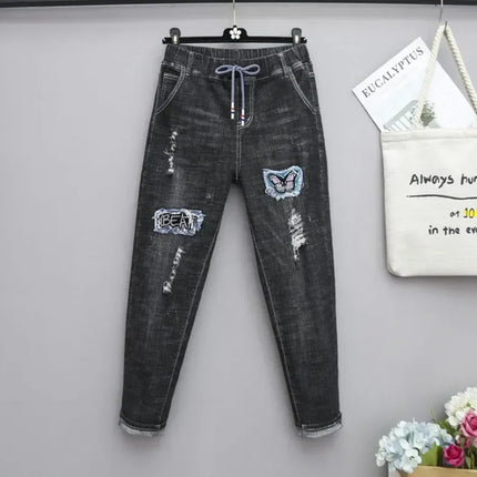 Plus Size Jeans For Women Elastic High Waist Baggy Comfort by zapcart