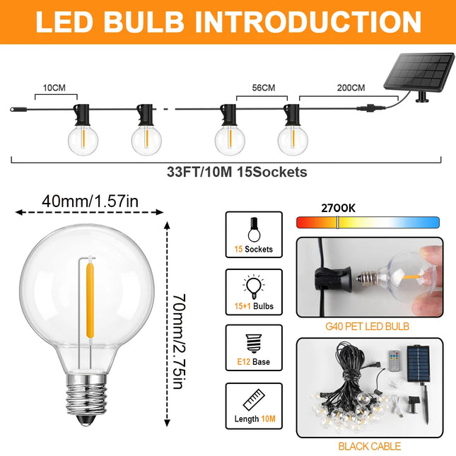 Ganriland G40 Solar String Lights Weatherproof Patio by zapcart