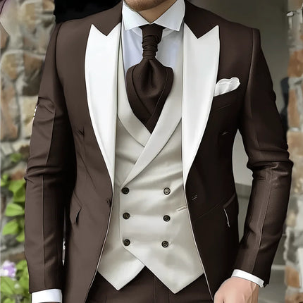 CN Jiangsu Men Slim Fit Wedding Three Piece Suit Peak Lapel by zapcart
