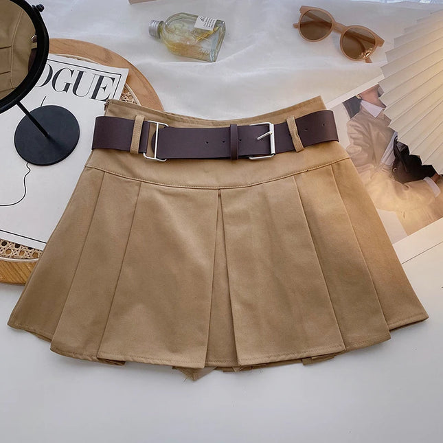Women High Waist A Line Belted Skirt With Buttons by zapcart