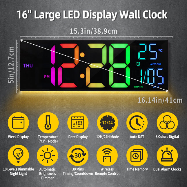 Zapcart 16 Digital Wall Clock With LED Display Living Room