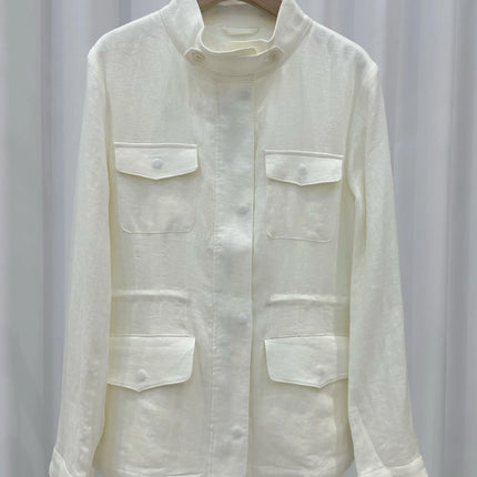 Breathable Linen Jacket For Women Four Pocket Zipper by zapcart