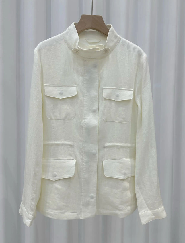 Breathable Linen Jacket For Women Four Pocket Zipper by zapcart