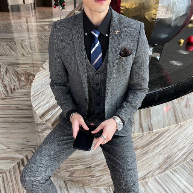 Three Piece Suit For Men British Korean Style SichuanChoice by zapcart