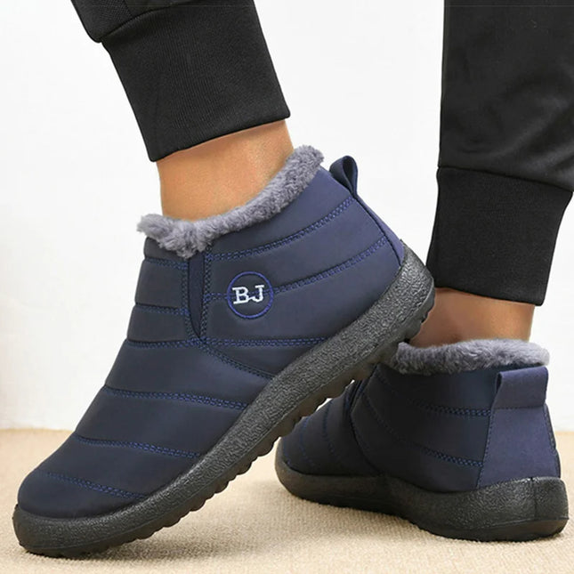 HAJINKCN Mens Winter Slip On Boots Waterproof Fur Lined by zapcart
