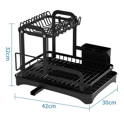 2 Tier Dish Drying Rack Black Kitchen Countertop Drainer with Drain Board Space Saving Storage Organizer by zapcart