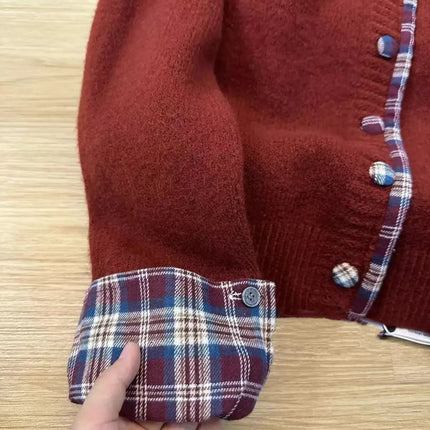 Joker Korean Fake Two Piece Plaid Cardigan For Women Autumn by zapcart