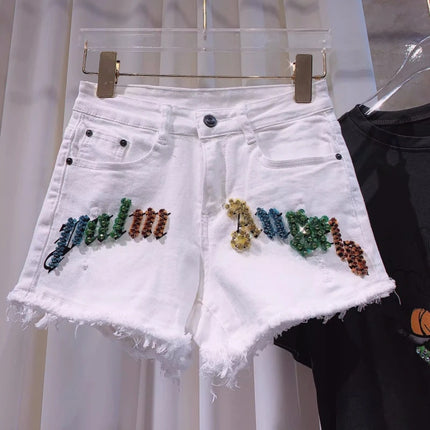 New Trendy Brand White Denim Shorts For Women High Waist by zapcart
