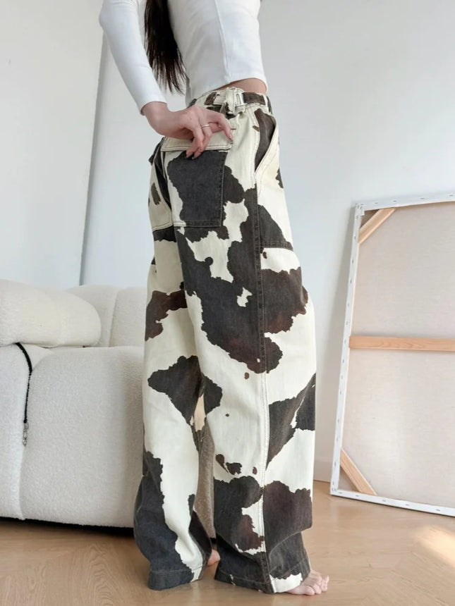 Ropa Y2K Cow Pattern Baggy Jeans For Women Cotton Denim by zapcart
