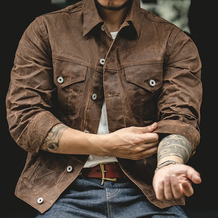 Maden Waxed Canvas Jacket For Men Waterproof Safari Style by zapcart