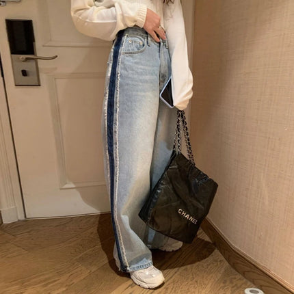 High Waist Wide Leg Denim Jeans Women Chic Patchwork by zapcart