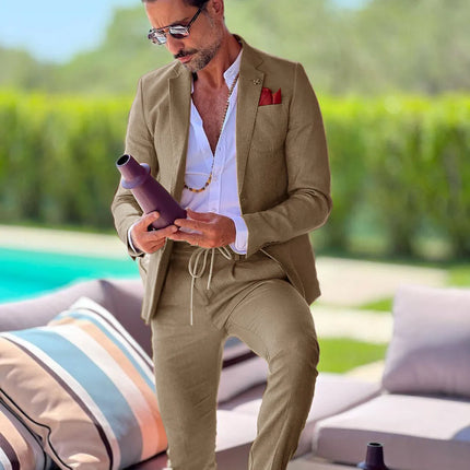 CN Jiangsu Linen Slim Fit Mens Suit Two Piece Wedding Groom by zapcart