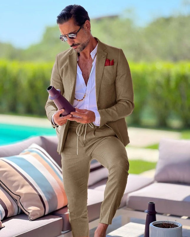 CN Jiangsu Linen Slim Fit Mens Suit Two Piece Wedding Groom by zapcart