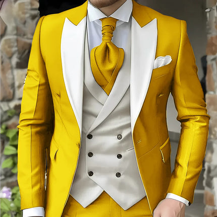 CN Jiangsu Men Slim Fit Wedding Three Piece Suit Peak Lapel by zapcart