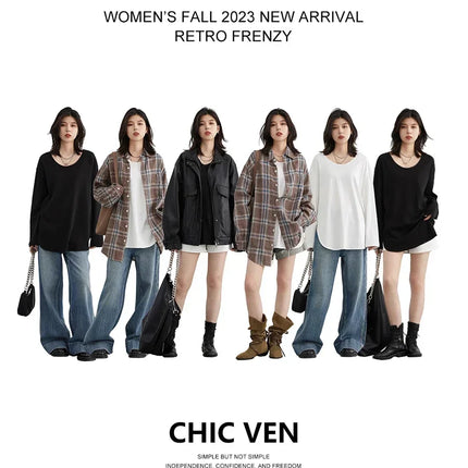 Chic Ven Women T Shirts Loose Casual U Neck Long Sleeve Top by zapcart