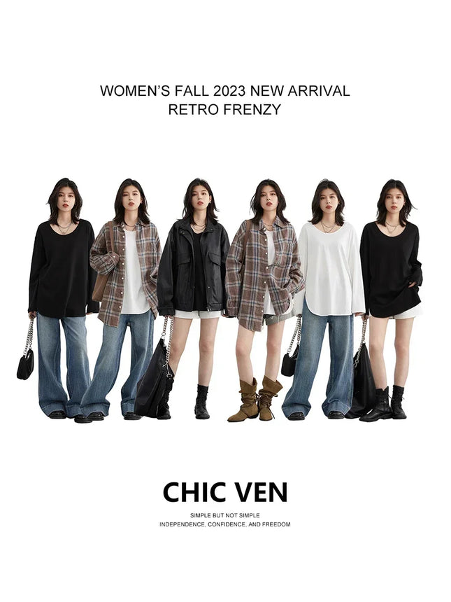 Chic Ven Women T Shirts Loose Casual U Neck Long Sleeve Top by zapcart