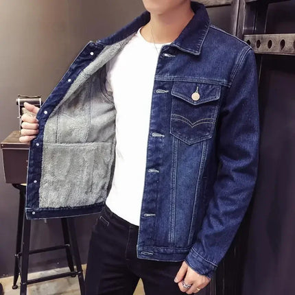 Shangkaka Men's Denim Jacket Warm Padding Winter Outerwear by zapcart