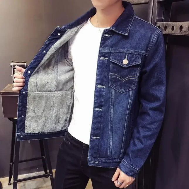 Shangkaka Men's Denim Jacket Warm Padding Winter Outerwear by zapcart