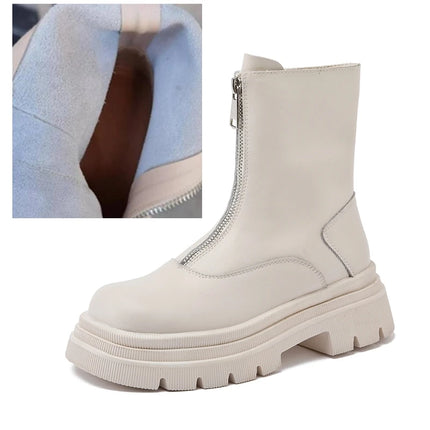 AIYUQI Women Chelsea Boots Genuine Leather Front Zipper