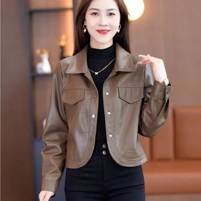 Maillard Short Leather Jacket For Women Spring Autumn Chic by zapcart