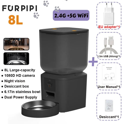 Furpipi Smart Cat Feeder 8L 1080P HD Camera App Control