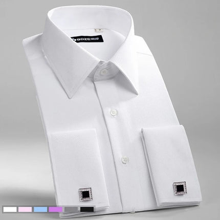 Men's French Cuff Dress Shirt White Long Sleeve CN Zhejiang by zapcart