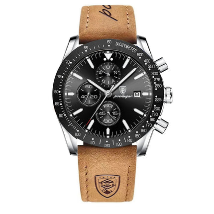 POEDAGAR Men Watch Waterproof Luminous Chronograph Leather