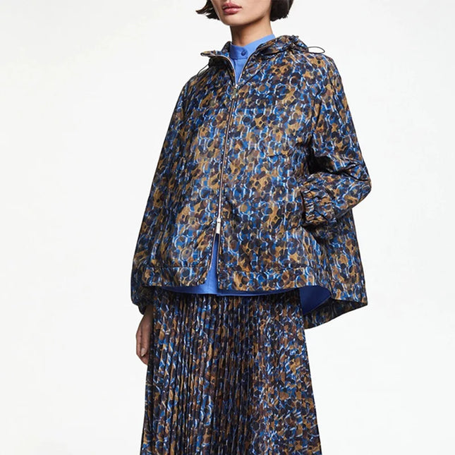 CHCH Women Print Midi Hooded Windbreaker Jacket Lightweight by zapcart