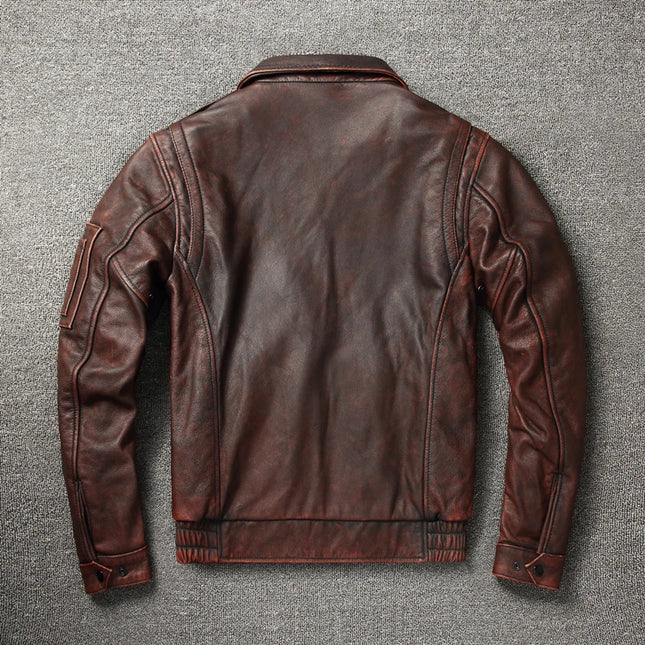 CN Shandong Men's Genuine Leather Moto Jacket Vintage Slim by zapcart