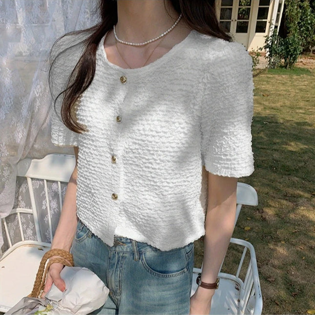 Summer Short Sleeve O Neck Women Blouse White Top Versatile by zapcart