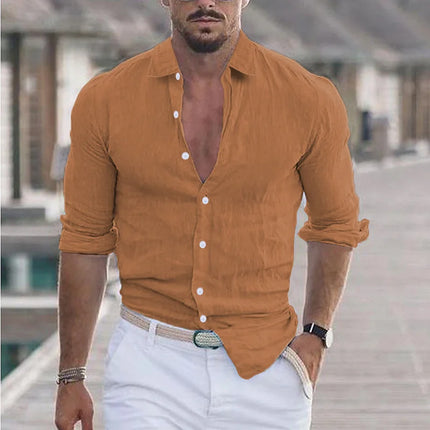 CN Jiangxi Mens Cotton Linen Shirt Loose Fit Breathable by zapcart