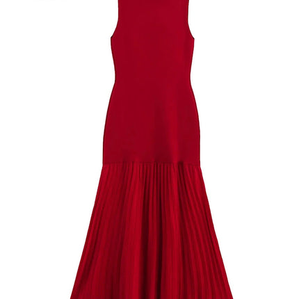 TRAF Patchwork Pleated Knitted Sleeveless Chic Dress Women by zapcart