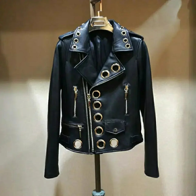 Women PU Leather Bike Coat Fall Zipper Short Outerwear by zapcart