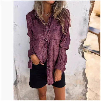 Shinny Golden Long Sleeve Blouse For Women Vintage Loose by zapcart