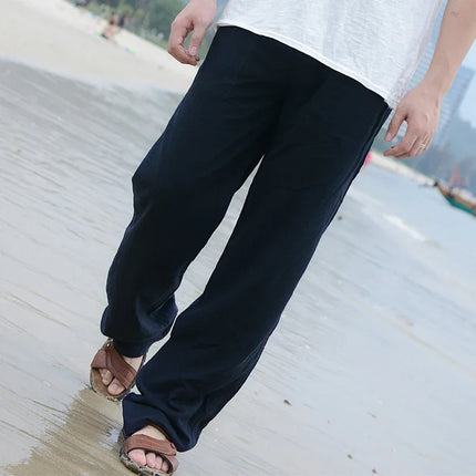 Longchengyixi Men Cotton Linen Pants Loose Fit Stretch by zapcart