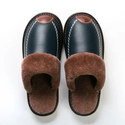 FONGIMICCN Men Winter Leather Slippers Velvet Waterproof by zapcart