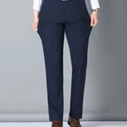 CN Men Ice Silk Suit Pants Elastic Mid Waist Baggy Trousers by zapcart