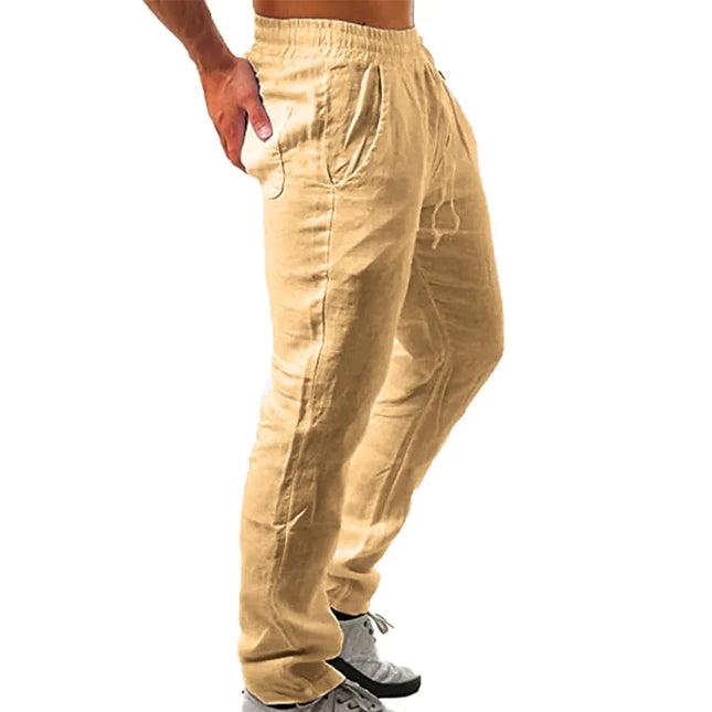 Longchengyixi Men Cotton Linen Pants Loose Fit Stretch by zapcart