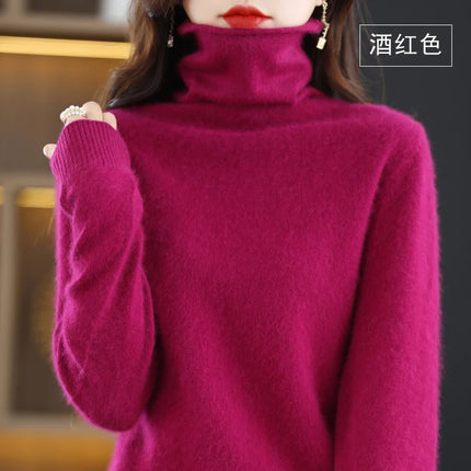 Pile Collared Mink Cashmere Turtleneck Sweater For Women by zapcart
