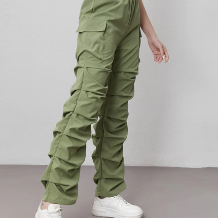 Womens Elastic High Waist Cargo Pants With Large Pockets by zapcart