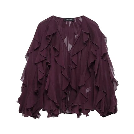 Trafza Women V Neck Blouse Elegant Workwear Polished by zapcart