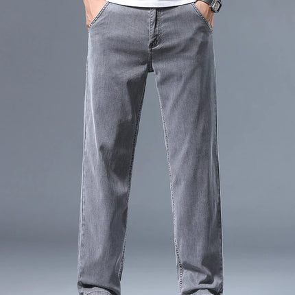 Brother Wang Men Lyocell Jeans Soft Drape Loose Straight by zapcart