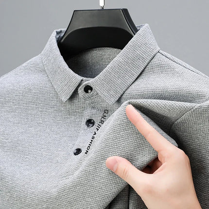 Mens Waffle Polo Shirt With Letter Print Lapel Casual Top by zapcart