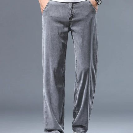 Brother Wang Men Lyocell Jeans Soft Drape Loose Straight by zapcart