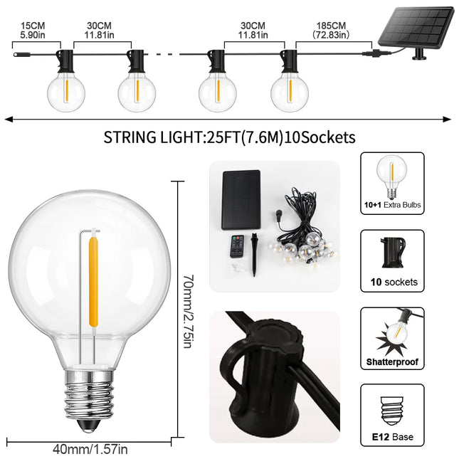 Ganriland G40 Solar String Lights Weatherproof Patio by zapcart