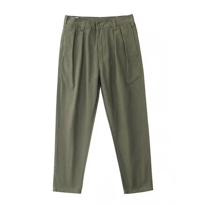 Iceupsnow Men Autumn Twill Pleat Cargo Pants 100 Cotton by zapcart