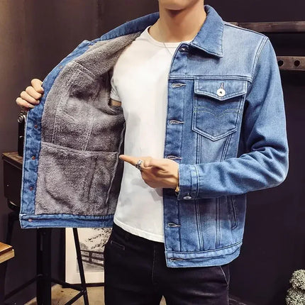 Shangkaka Men's Denim Jacket Warm Padding Winter Outerwear by zapcart