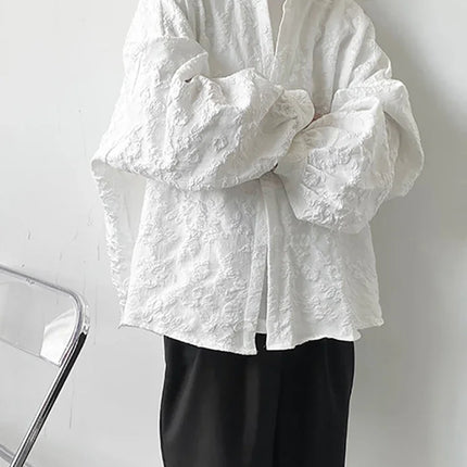 XITAO Women Crumpled Jacquard Shirt Loose Bat Wing Sleeve by zapcart